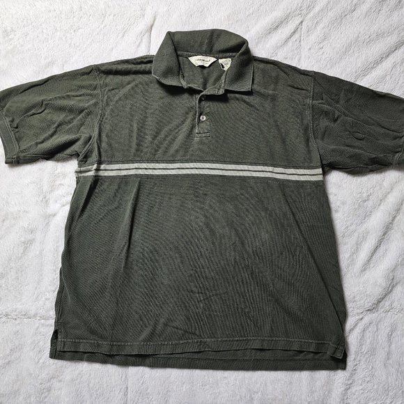 Vintage Eddie Bauer Green Striped Cotton Short Sleeve Polo L - Picture 1 of 9